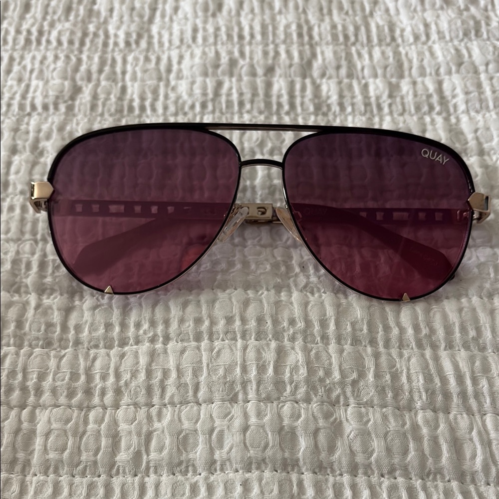 Quay Australia Pink and Gold Aviator Sunglasses